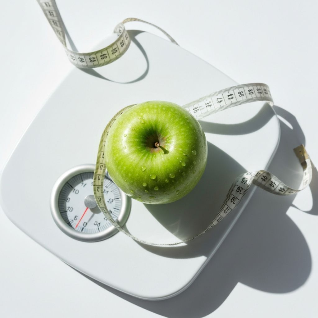 BMI calculator concept with measuring tape and scale representing healthy weight management