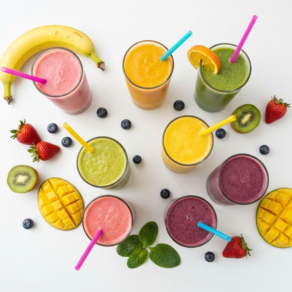 Colorful Juice Stop smoothies with fresh fruits